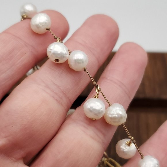 7 Inch 925 Sterling Silver & Cord Genuine Pearls Bracelet - Picture 3 of 6